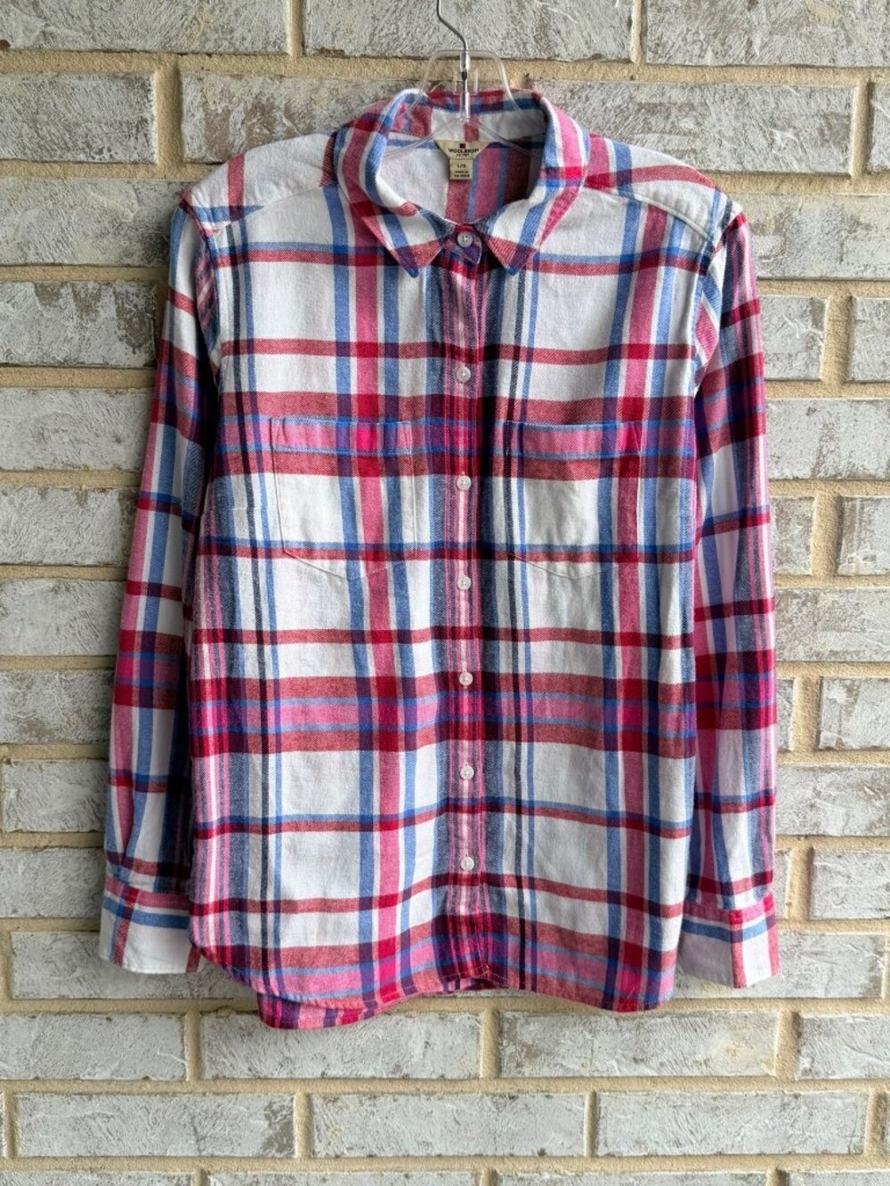 Woolrich Long Sleeve Button Front Collared Plaid Flannel Shirt Women's Size L.